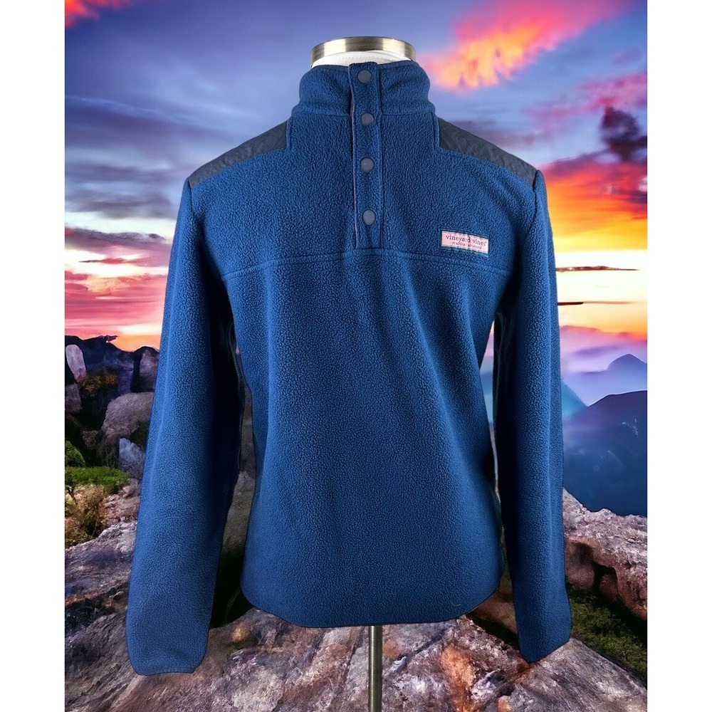 Vineyard Vines Snap Placket Fleece Shep Shirt Pullover Blue Men's Small Sweater - Picture 3 of 13